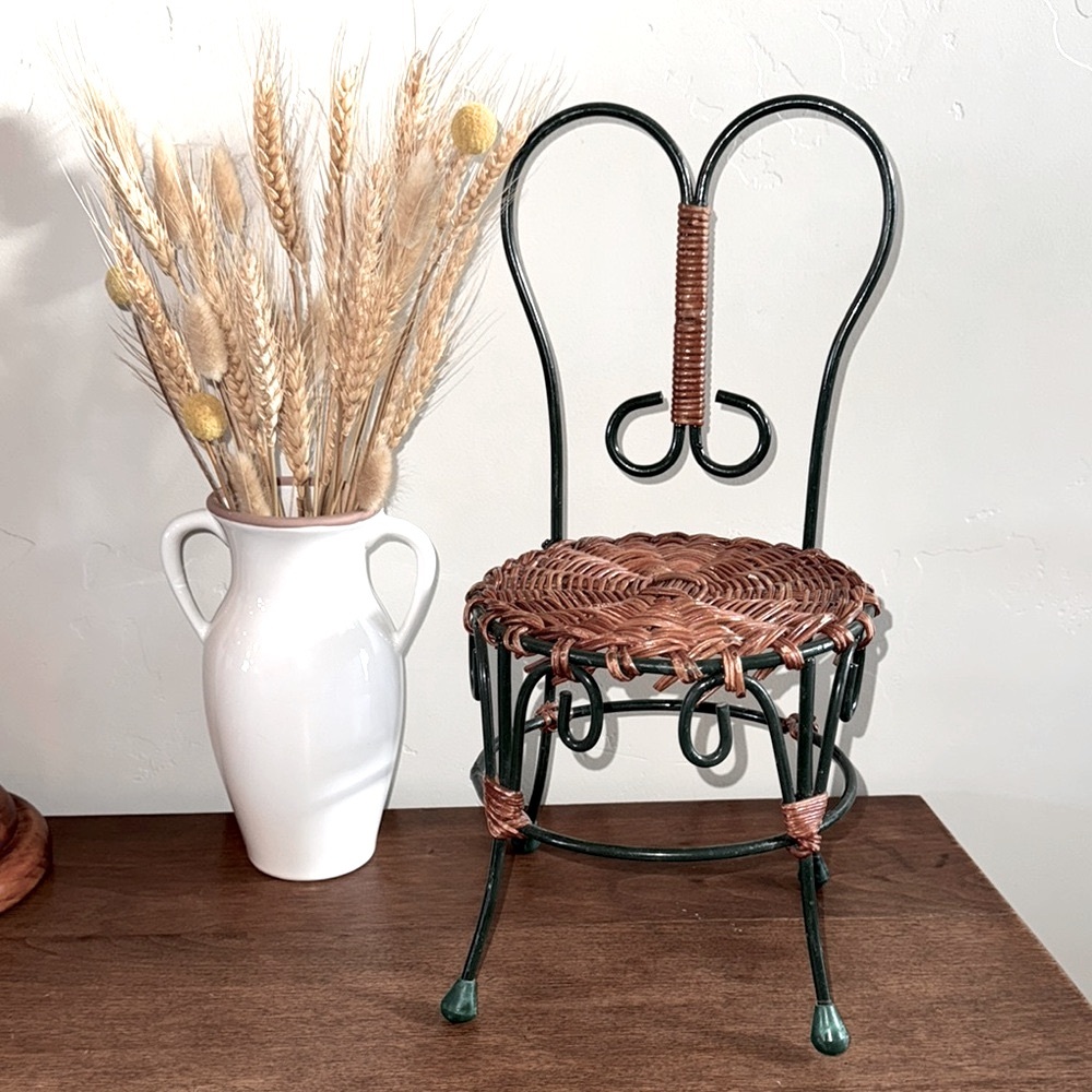 Wicker and Metal Ice Cream Parlor Doll Sized Cafe Bistro Chair Cottage Decor